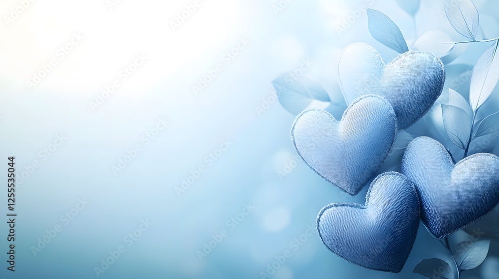 Poster abstract blue background with various heart shapes creating a textured wallpaper design