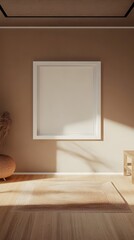 A soothing, balanced living space with harmonious design elements and a centered white frame.