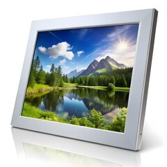 Mountain Lake Landscape in White Frame