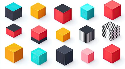 Colorful isometric cubes with various textures and patterns