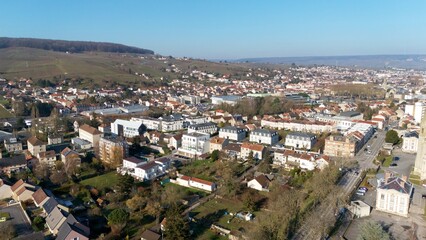 Aerial View of Residential Area and Vineyards in Epernay, France 