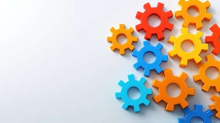 Colorful Gears Arrangement on White Background for Conceptual Design