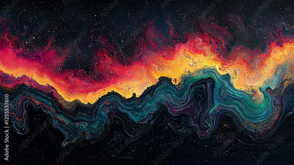 Poster cosmic river of vibrant colors flows through space, abstract art