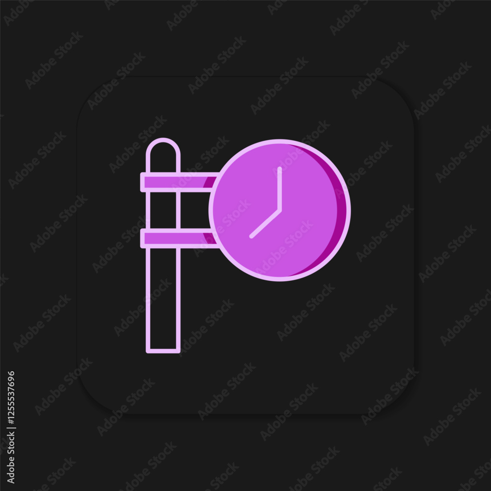 Poster filled outline train station clock icon isolated on black background. flat filled outline style with
