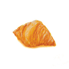 A croissant. The oil pastel painting of french bun pastry bakery hand drawn illustration isolated on white background.