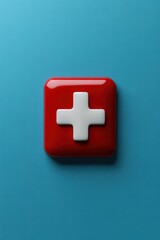 Obraz premium Red medical cross icon on blue background for healthcare concepts