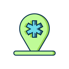 Obraz premium Filled outline Medical map pointer with cross hospital icon isolated on white background. Flat filled outline style with shadow. Vector