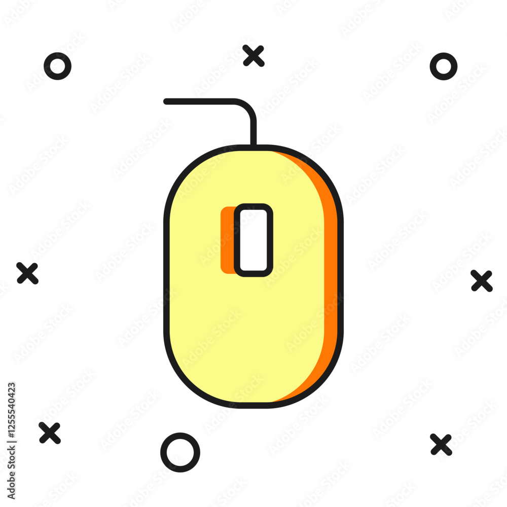 Poster filled outline computer mouse gaming icon isolated on white background. optical with wheel symbol. f