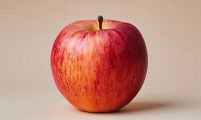 Realistic Single Apple with Shadow on Plain Background