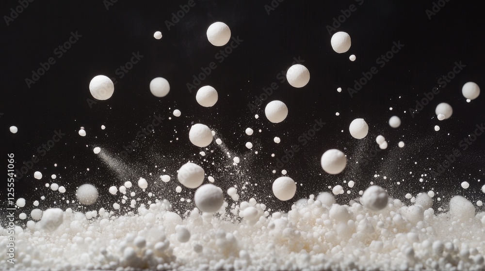 Poster A dynamic shot of vivid Styrofoam mini balls exploding outward, with motion blur creating depth and energy as they scatter through the air