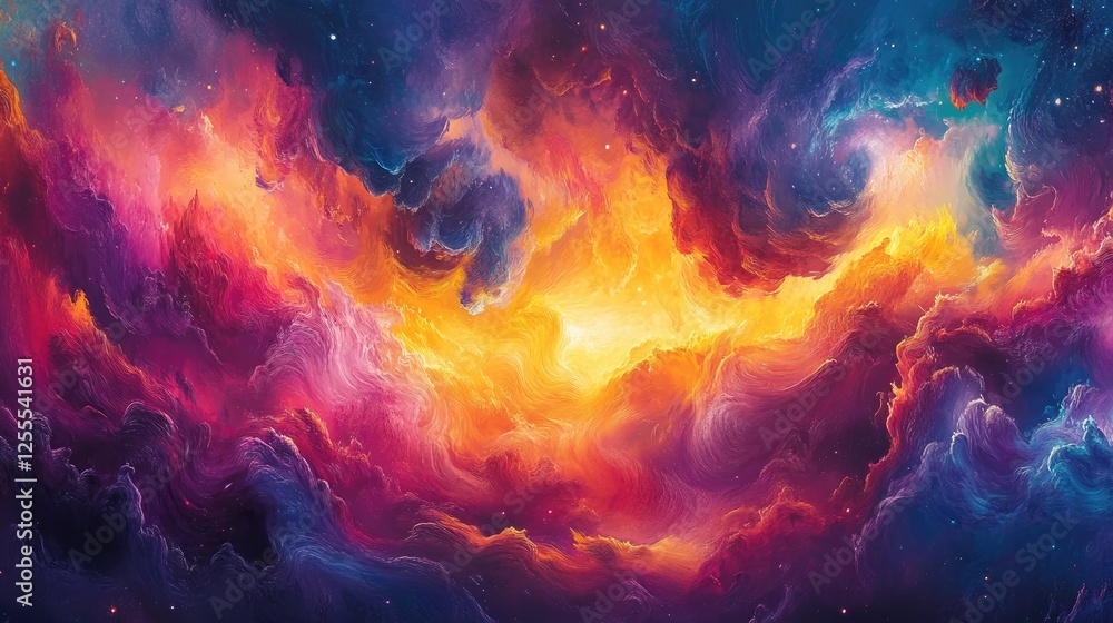 Aufkleber A dynamic splash of vibrant paint swirling in water, creating a mesmerizing blend of colorful clouds and gradients in motion