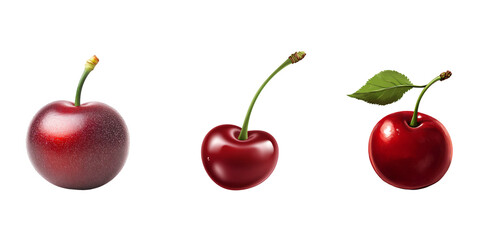 Fresh ripe cherries with stems on a white background