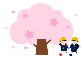 Naklejka premium 桜と新一年生2