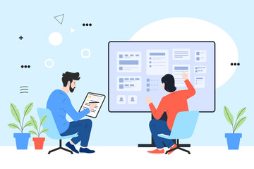 Modern Digital business people working character vector Illustration design. Simple and minimalist vector illustration.