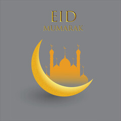 Golden color eid mubarak greeting card design .