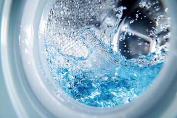 Close-up of water swirling inside a washing machine drum