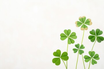 Fresh green clovers arranged artistically on a soft background, symbolizing luck