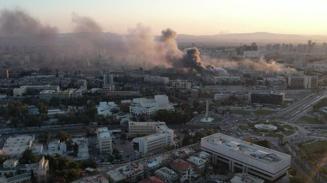 Drone shot of Damascus, Celebrations for the fall of Bashar al-Assad.