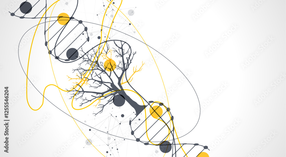 Poster abstraction on a scientific medical theme. creative image of a dna molecule with art elements.