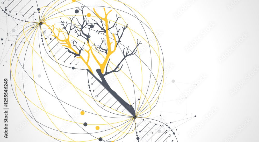 Poster abstraction on a scientific medical theme. creative image of a dna molecule with art elements.