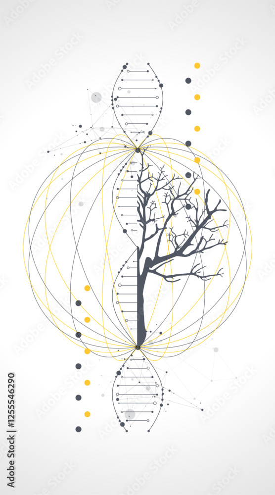 Poster abstraction on a scientific medical theme. creative image of a dna molecule with art elements.