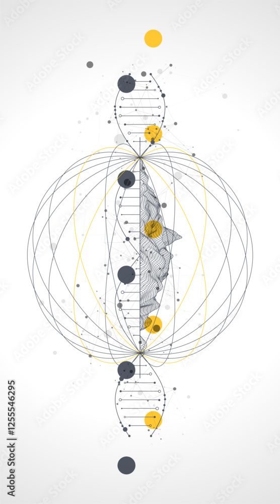 Poster abstraction on a scientific medical theme. creative image of a dna molecule with art elements.