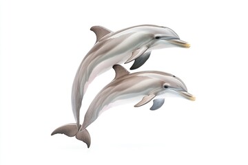 Fototapeta premium Two dolphins gracefully swimming together in a serene ocean environment (1)