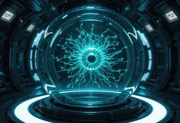 Futuristic Visualization of a Virus in a Holographic Sphere
