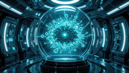 Futuristic Visualization of a Virus in a Holographic Sphere