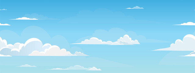 Sky Blue,Cloud Background,Seamless pattern Summer Clear Sky over beach,Vector wallpaper repeat landscape nature sunrise sky ,white clouds on blue background,Cartoon flat design for kid room