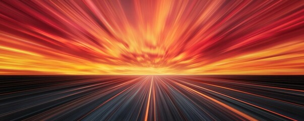 Obraz premium A vibrant sunset radiates warm hues of orange and red, creating a dramatic sky blending with dark foreground lines.