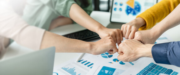 Panoramic Teamwork,empathy,partnership and Social connection in business join hand together...