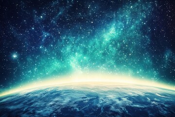 Fototapeta premium Spectacular cosmic view of earth and starry night sky horizon
