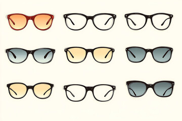 Silhouettes of various stylish eyeglass frames