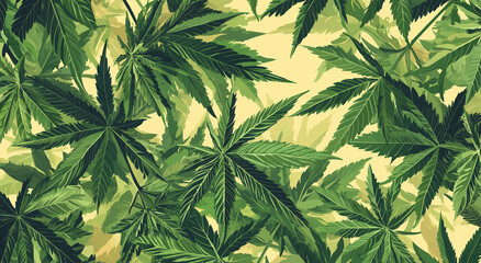 Illustration of Cannabis Leaves in a Seamless Pattern
