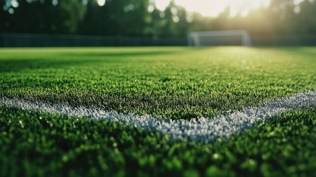 Closeup image of natural green grass socer field
