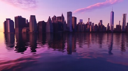 Fototapeta premium Majestic Skyline of New York City Reflected on Calm Waters at Sunset