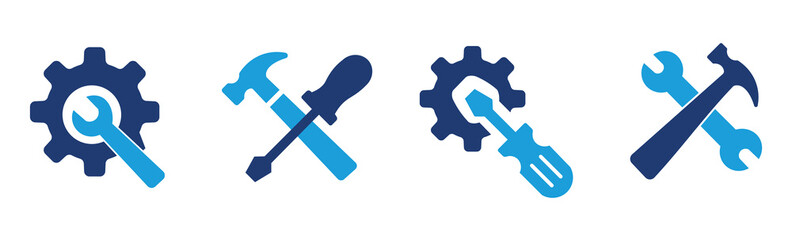 Tools and Service icons set. Maintenance tools with wrench, gear, spanner, hammer and screwdriver symbol. Settings and repair, service sign - stock vector

