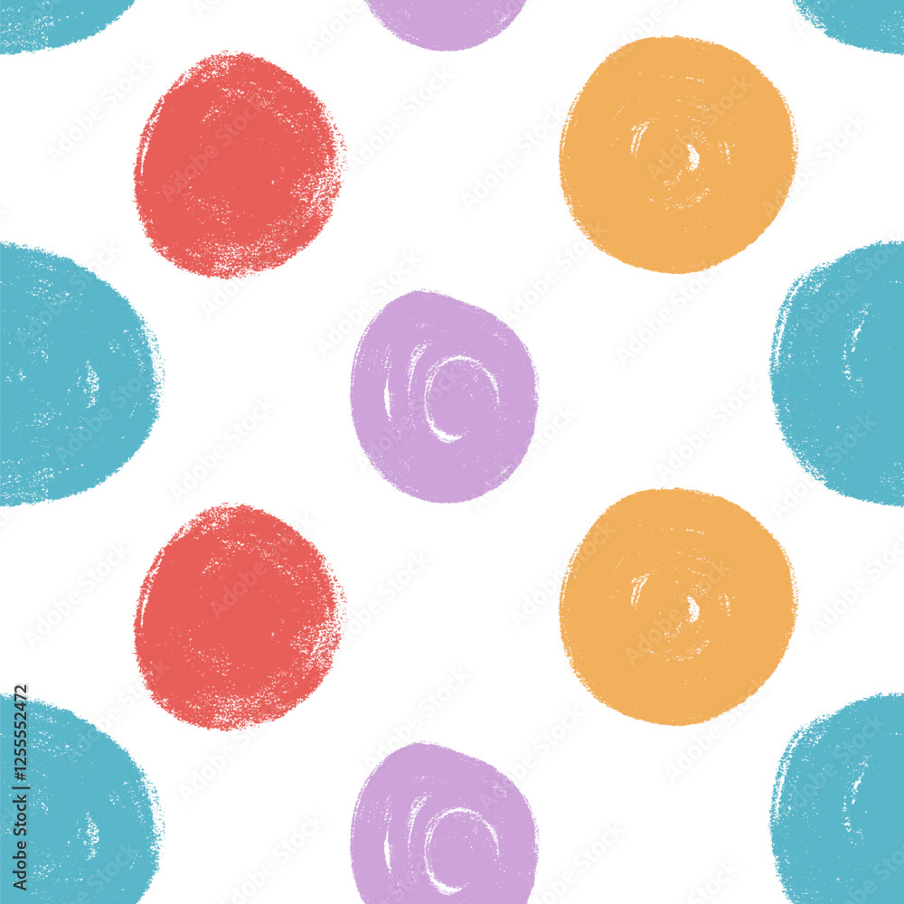 Aufkleber polka dots abstract seamless pattern crayon drawn. circular spots allover background. round brush bl