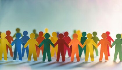 Colorful paper cutouts of people holding hands representing unity and diversity.