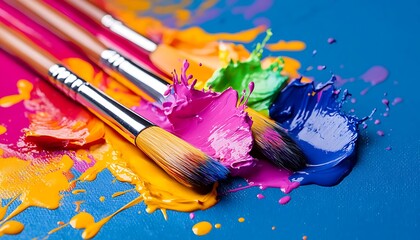 Obraz premium A playful arrangement of splash colors on a textured canvas, capturing the essence of spontaneity and artistic expression in a vibrant and eye-catching way.