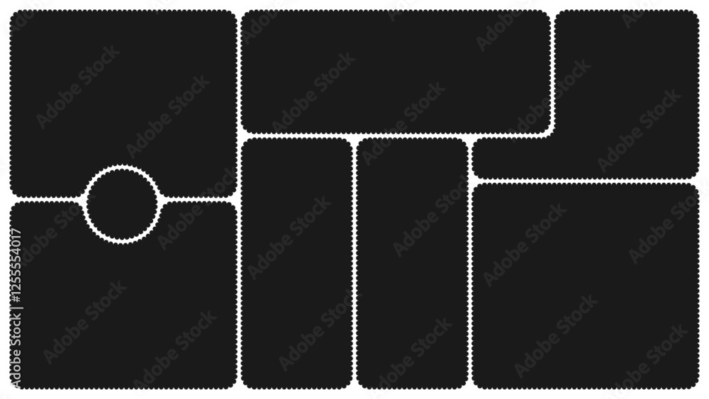Aufkleber scallop edged frame template. bento grid shapes. geometry modular moodboard borders with perforation