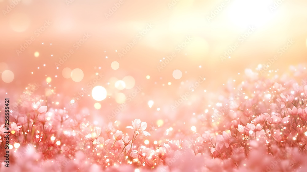 Poster defocused abstract background with soft pink flowers creating a serene and calming atmosphere for wa