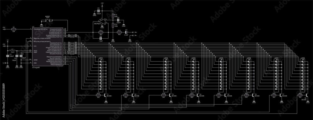 Poster schematic diagram of electronic device on sheet of paper. vector drawing electrical circuit with ope