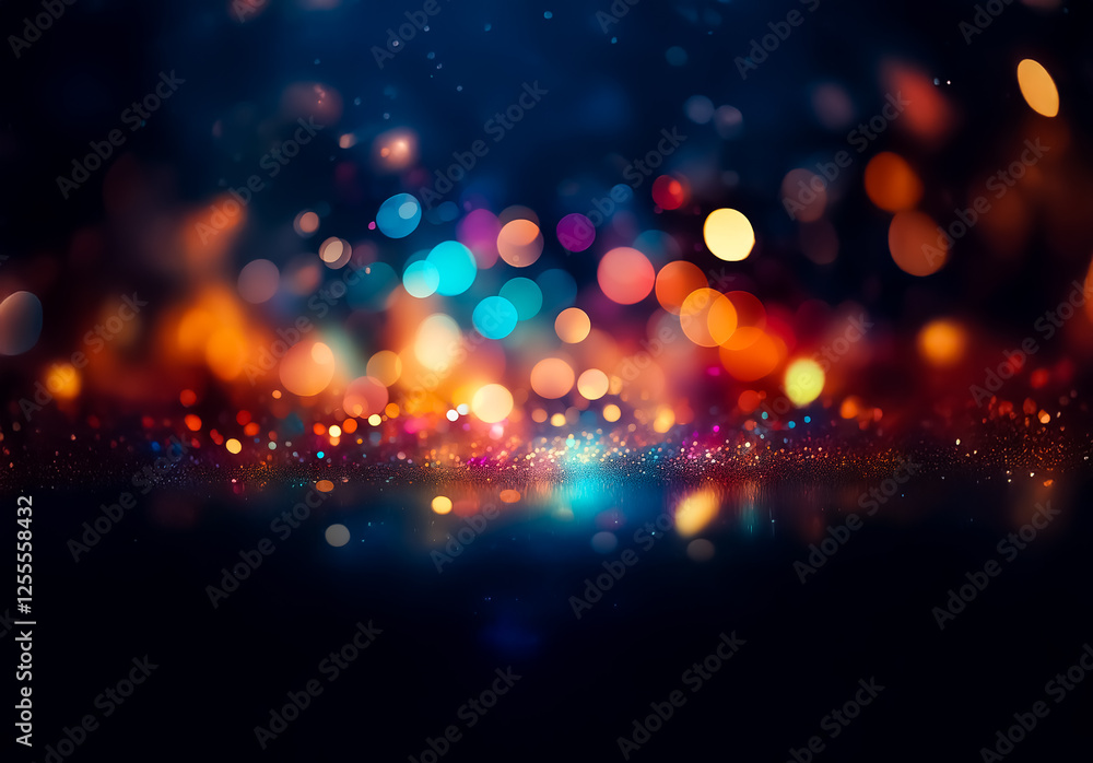 Aufkleber Colorful bokeh lights illuminate a dark backdrop, creating a festive and magical atmosphere with blurred and vibrant circular highlights.