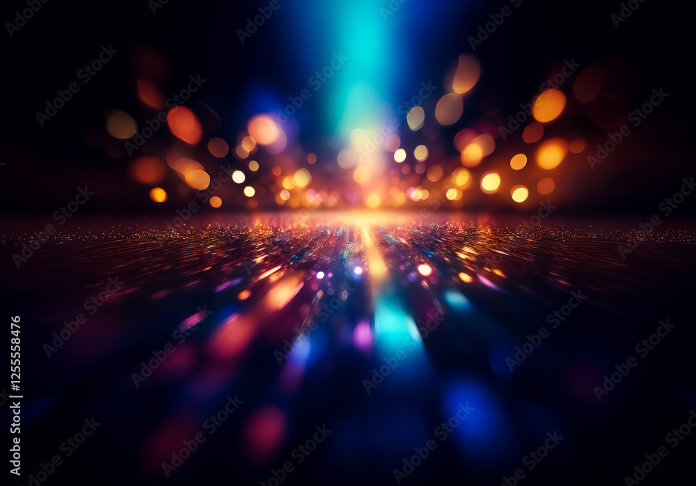 Poster abstract bokeh lights create a vibrant and dreamy atmosphere. colorful spots of light illuminate a d