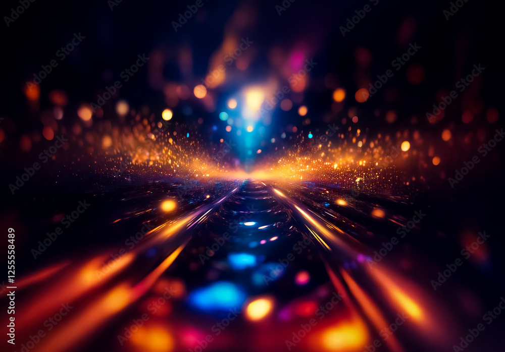 Aufkleber Abstract motion blur of vibrant lights creates a dynamic and energetic scene with colorful bokeh, adding depth and visual interest.