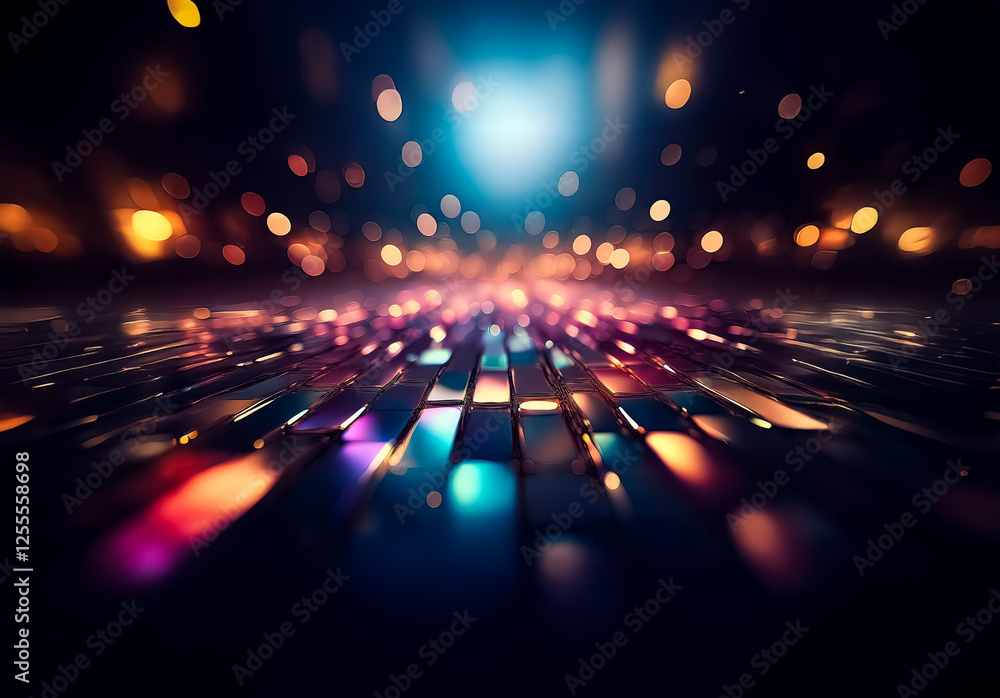 Aufkleber abstract perspective of illuminated tiles, bokeh lights, and vibrant colors create a dynamic and ene
