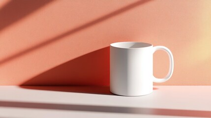 Minimalist White Mug on Smooth Surface with Warm Background