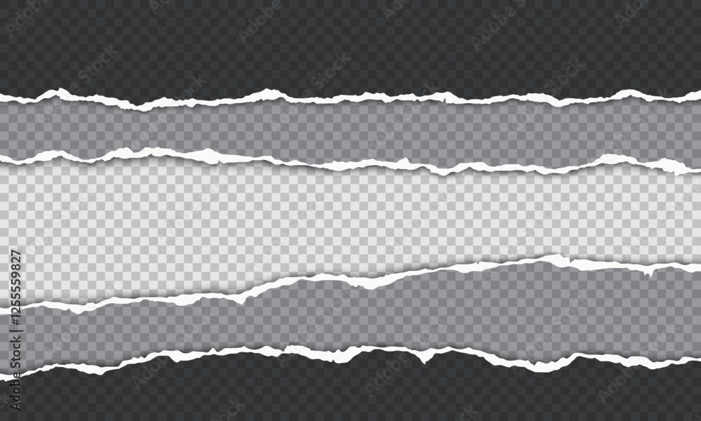 Poster vector horizontal torn paper edge. ripped paper strip with soft shadow.